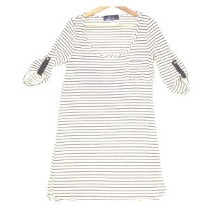 Cream and navy striped, 3/4 sleeves dress